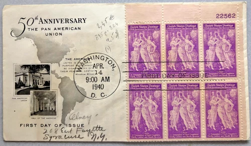 UNITED STATES BLOCK OF 6 3C WASHINGTON 1940 FIRST DAY OF ISSUE 50 ANNIVERSARY