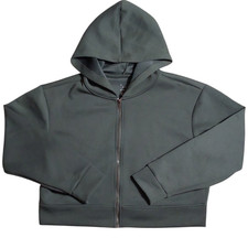 A New Day Women's Size M Green Cropped Full-Zip Hooded Sweatshirt FREE S H