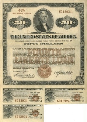 $50 4th Liberty Loan Bond - 1918 U.S. Treasury Bond - U. S. Treasury Bonds, et