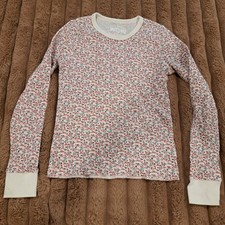 American Eagle Women Cream Floral Waffle Knit Thermal Long Sleeve Top Size Small