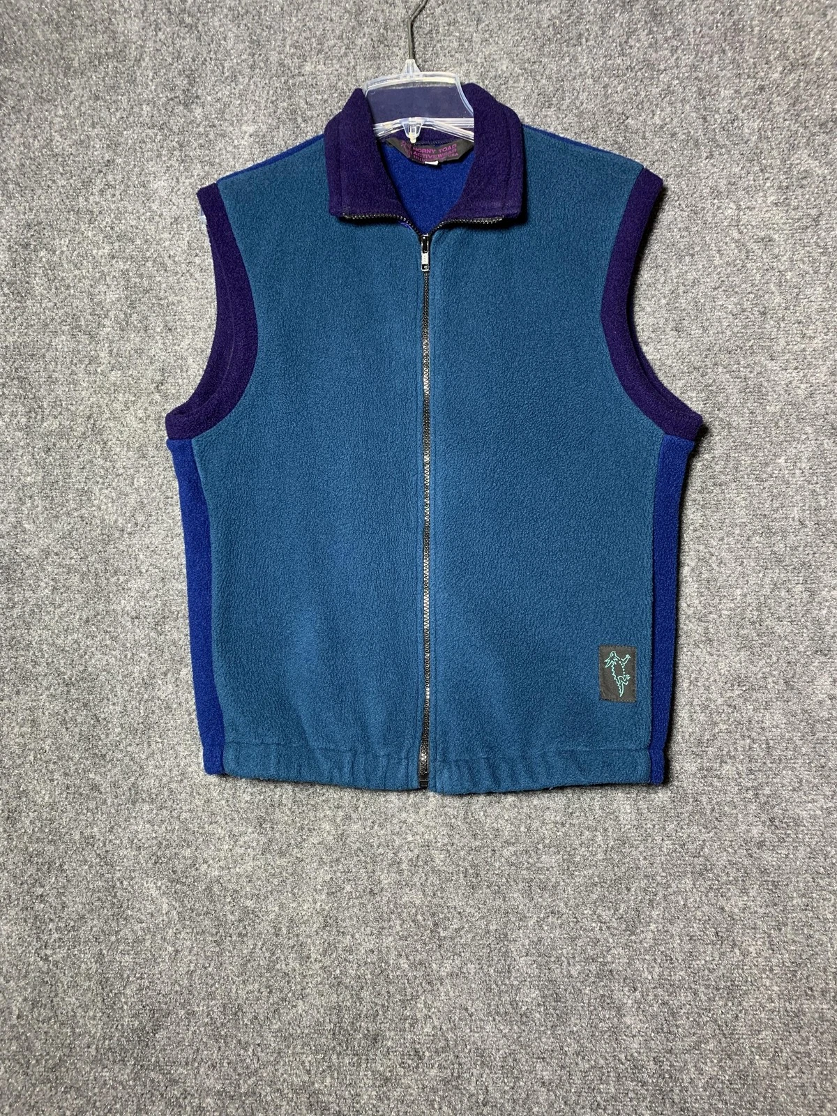 VTG Horny Toad Fleece Vest Mens Small Blue Purple Fleece Full Zip 90s Hike Camp