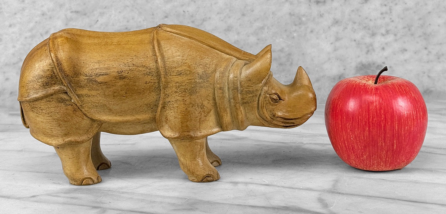 Vintage Teak African Rhino Carved Sculpture - A Pair