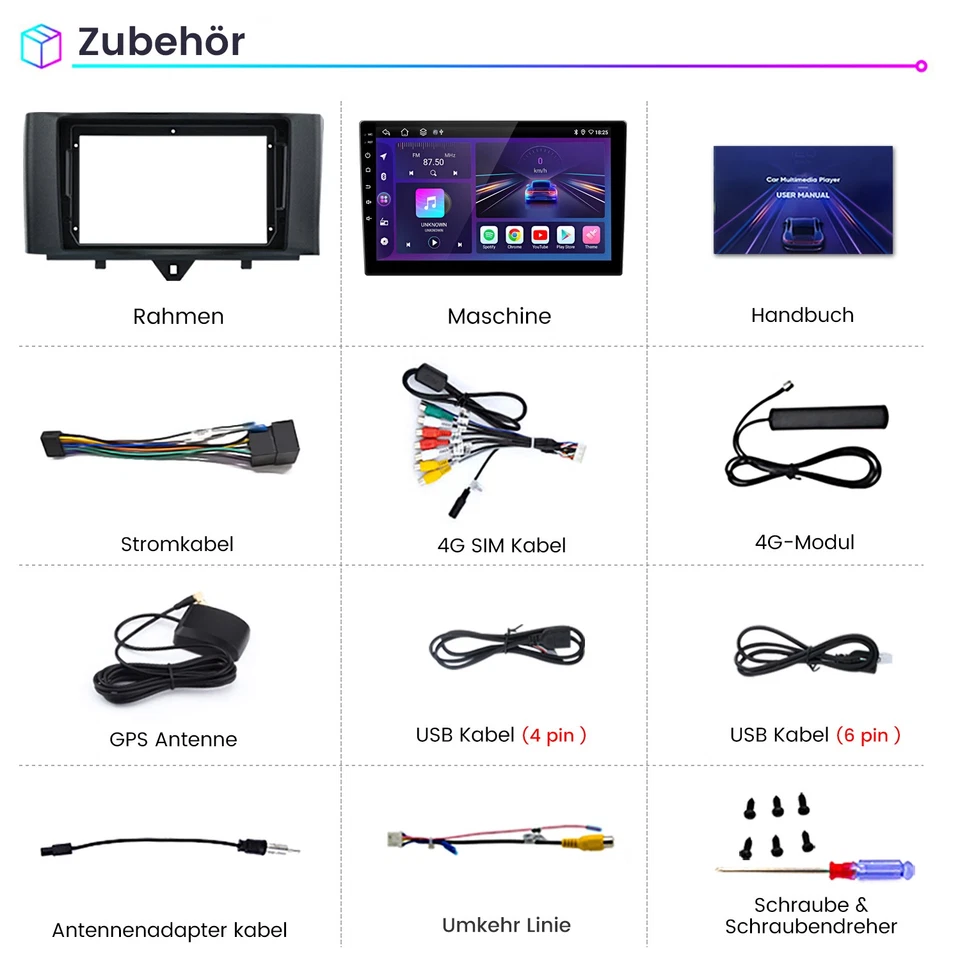 8 Kern 6+128G Carplay Android 14 Für Smart Fortwo 451 2010-15 Autoradio GPS i - Bild 3 von 4