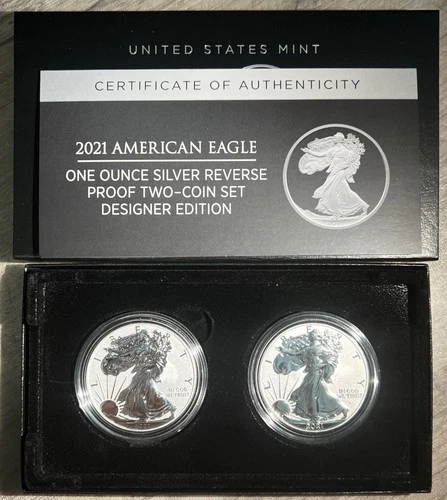 2021 AMERICAN EAGLE 1oz SILVER REVERSE PROOF TWO COIN SET🔥DESIGNER EDITION🔥NEW