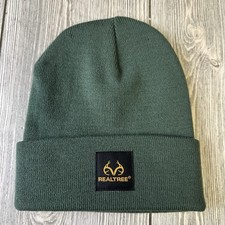 Green Realtree Youth Patch Logo Knitted Cuffed Beanie Hat Stretchy Warm Hunting
