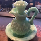 Vintage Avon Jadeite Type Green Swirl Milk Glass Rose Mini Bowl and Pitcher Set