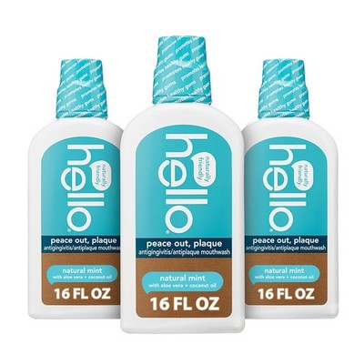 Hello Peace Out Plaque, Antigingivitis Alcohol Free 16 Fl Oz (Pack of 3) 