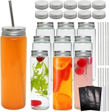 14 OZ Glass Juicing Bottles with Airtight Lids, 14oz 10 pack, transparent 