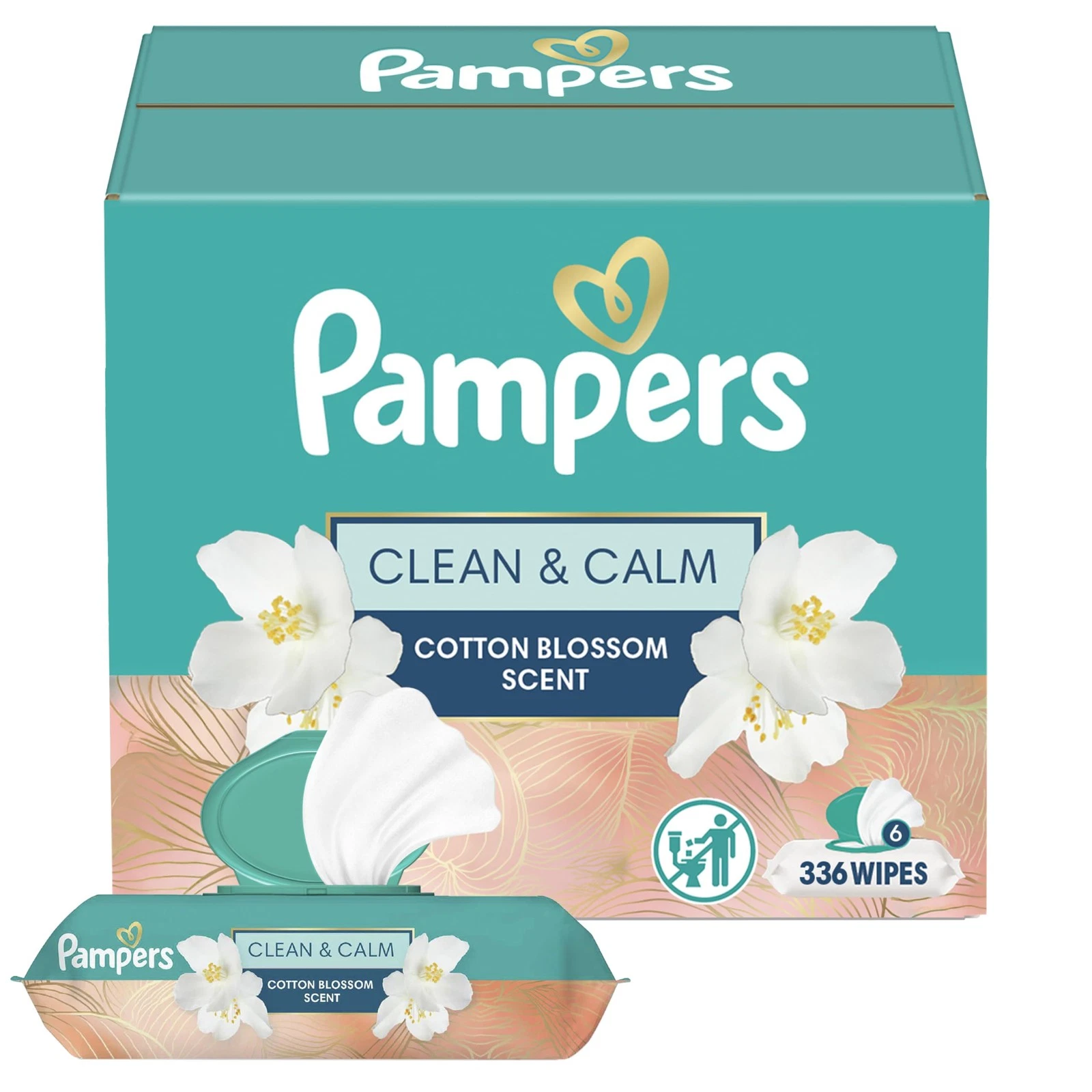 Pampers Wipes, Clean & Calm, Cotton Blossom Scent, 336 56 Count (Pack of 6)