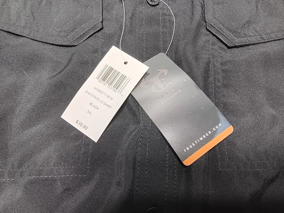 True Timber Fishing Shirt Black Polyester Button Up LS Mens 3XL NWT - Image 4 of 4