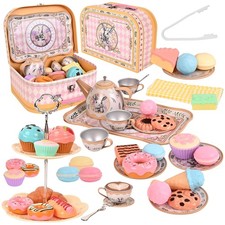 Tea Party Set for Girl, Tea Time Toys Including Tea Set Dessert Carrying Case...