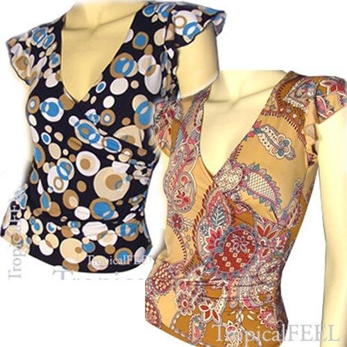 Neu Y2K Paisley/Tupfen V-Ausschnitt Top Made USA Flügelärmel Femme Fee Cottagecore - Bild 1 von 17