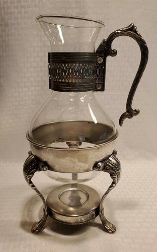 Corning 'heat-proof' Glass Pitcher W/ SIMPSON HALL Miller CO. SILVERPLATE Stand - Picture 2 of 12