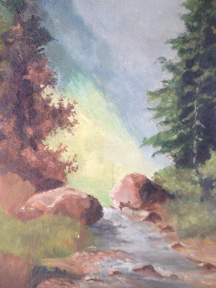 ::GEBIRGSBACH IM FRÜHLING °SOMMERWIESEN NATUR ANTIK ÖLGEMÄLDE RAHMEN LANDSCHAFT - Bild 3 von 4