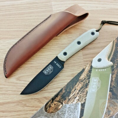 ESEE Model 4 Fixed Knife 4.38'' 1095HC Steel Full Tang Blade Green Micarta Handle