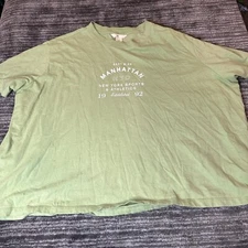 H&M Shirt Womens XXL Green Graphic Print Crop Too Manhattan New York 2XL T Shirt