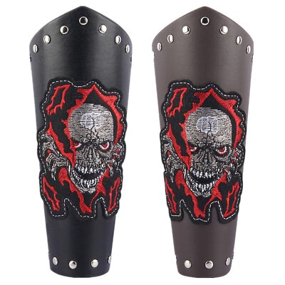 Men's Punk Skull Leather Gauntlet Wristband Armband Halloween Medieval Bracers