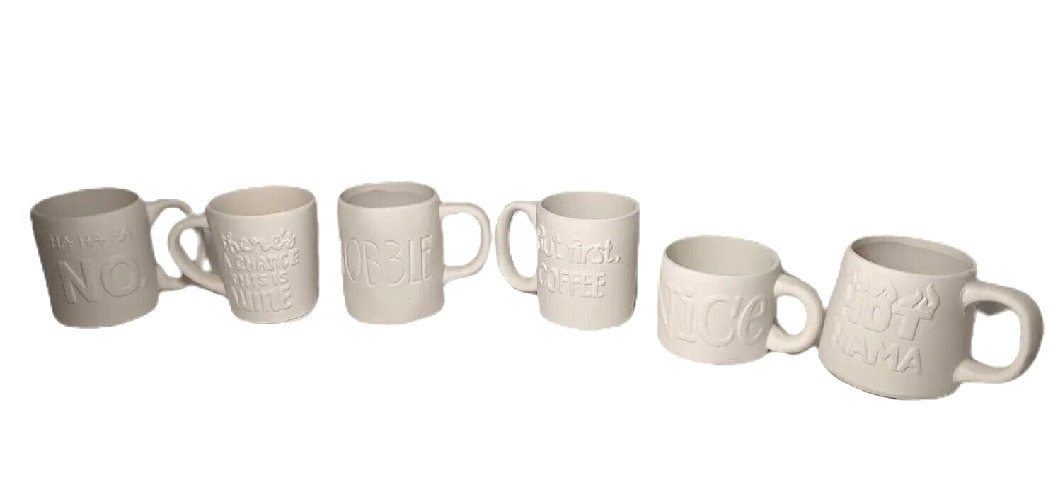 Lot of 6 Ready to Paint Unglazed Ceramic Bisque Coffee Mugs with