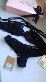 AGENT PROVOCATEUR RARE SEXY SOIREE BLACK RAIVE BRA 34C & BRIEF AP 2 SMALL BNWT