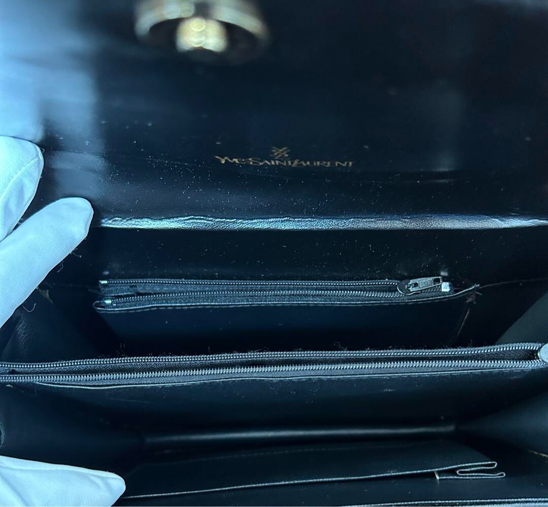 Autentica borsa a tracolla design Yves Saint Laurent nera marrone pelle logo usata!!