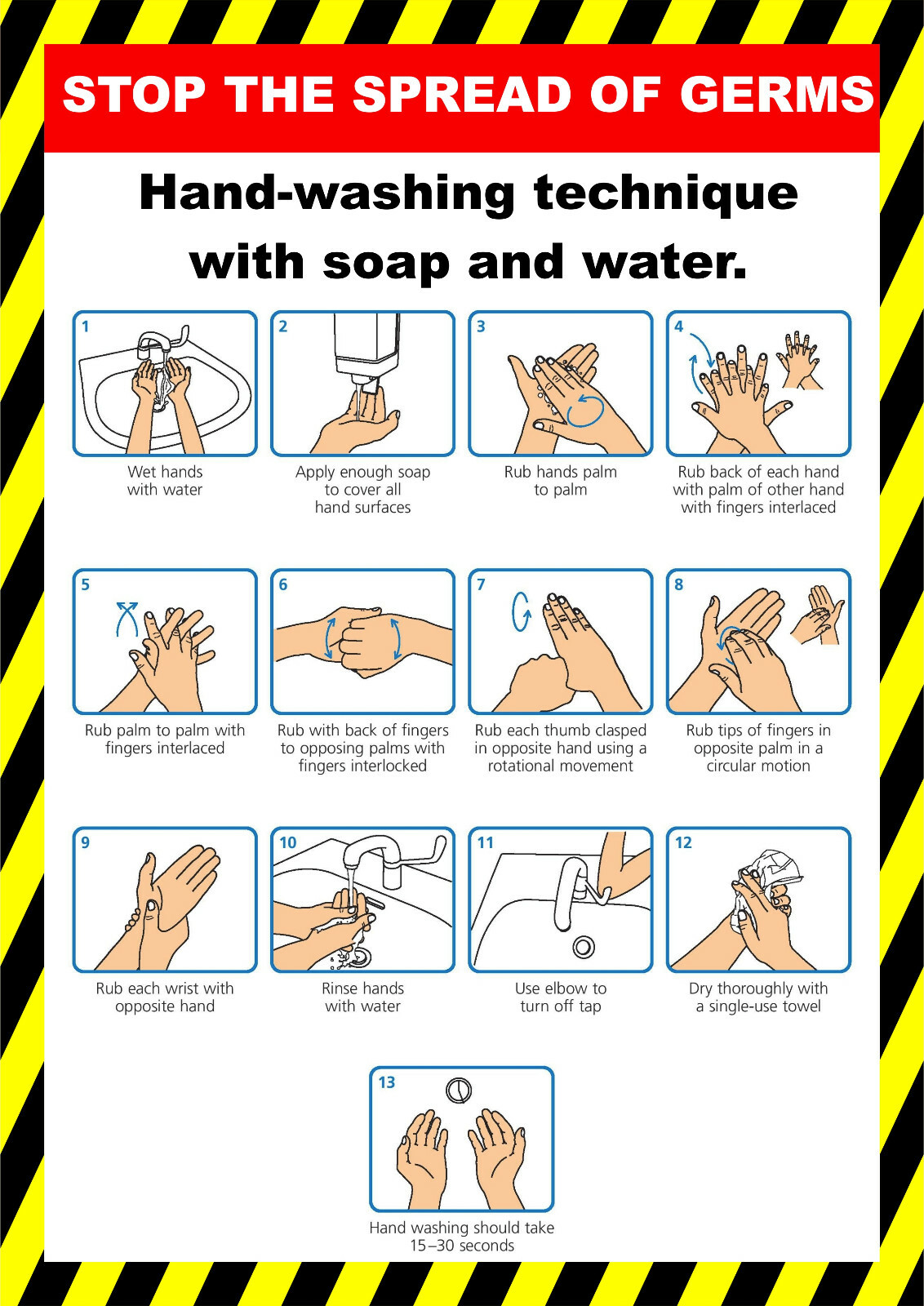 STOPPT DIE AUSBREITUNG VON KEIMEN ~ Handwaschtechnik Aufkleber, Kunststoffplatte A5-A4