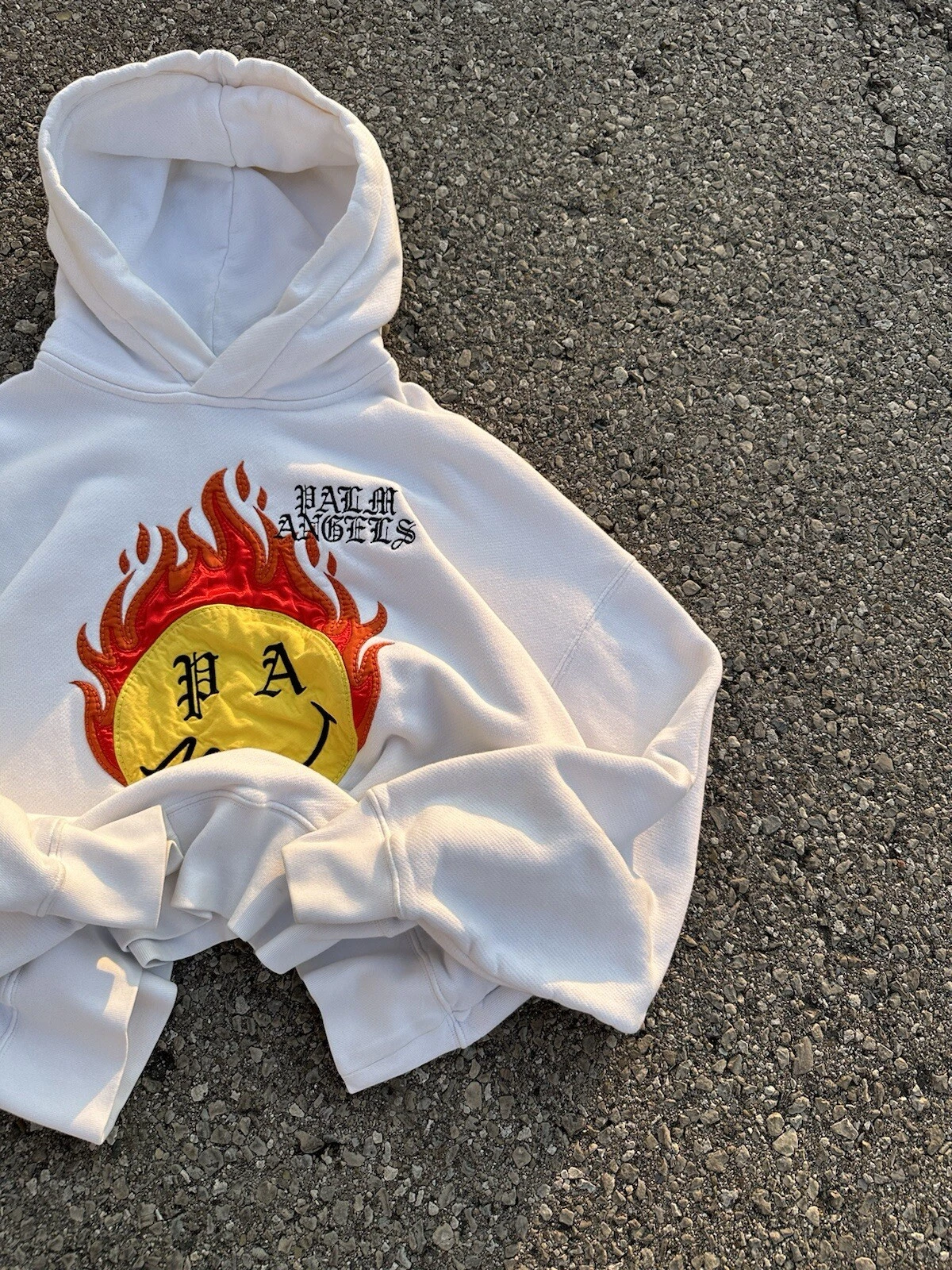 AUTENTICA Felpa con Cappuccio Palm Angels X Smile Logo Bianca Taglia S M
