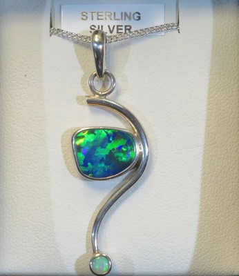 Opal Doublet Pendant, Freeform, Set in Sterling Silver 925, Australian Opal