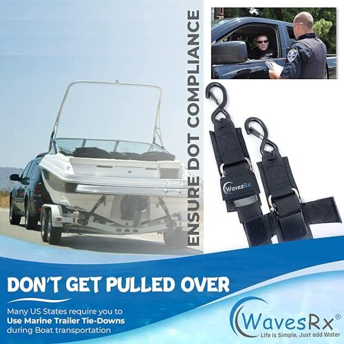 WavesRx Boat & Pontoon Trailer Transom Straps (2PK) 48" Tie Downs