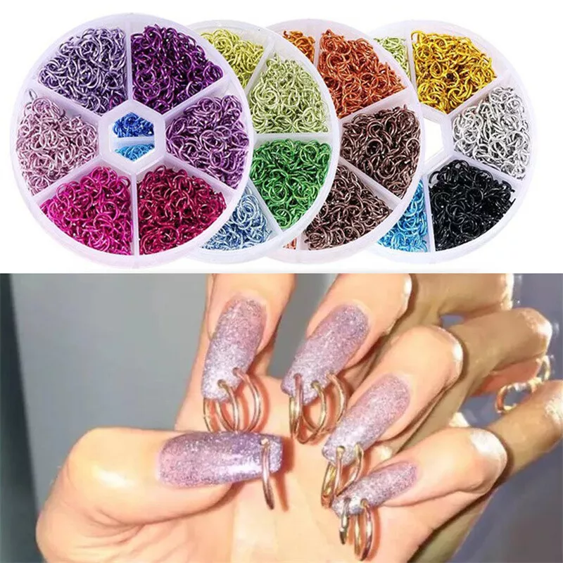 Piercing Dangle Nail Art Charms Glitter 3D Nails Metal Alloy Rings Rhinestones