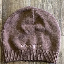 LIFE IS GOOD Pink Heart Brown One Size Beanie Hat Cap OSFM