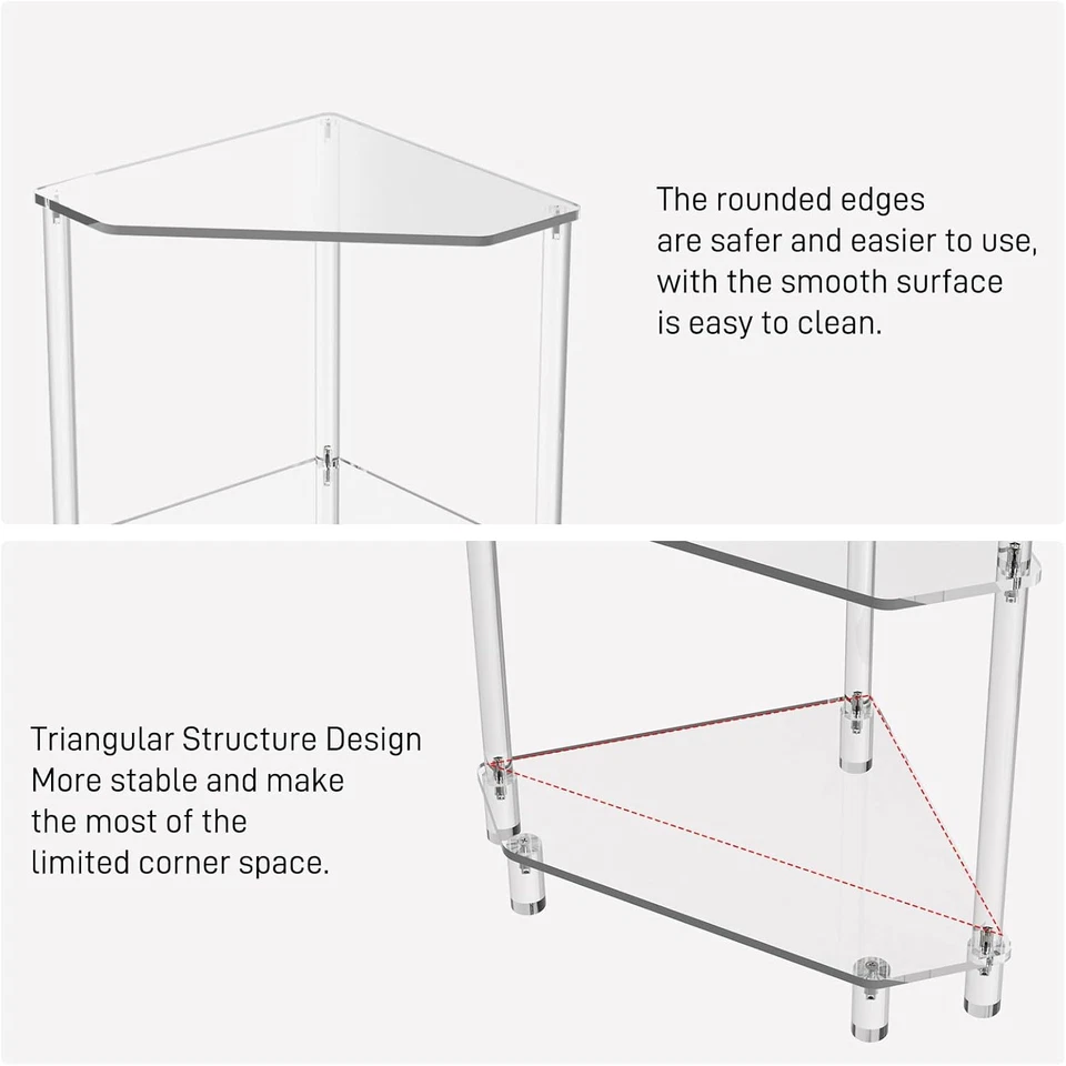 Acrylic Corner Side Table - 3 Tier Triangle End Table - Small Side Table for Liv - Image 4 of 4
