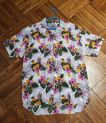 VTG Tom Tailor Men's Shirt Hawaiian Pink Yellow Floral Medium 39/40