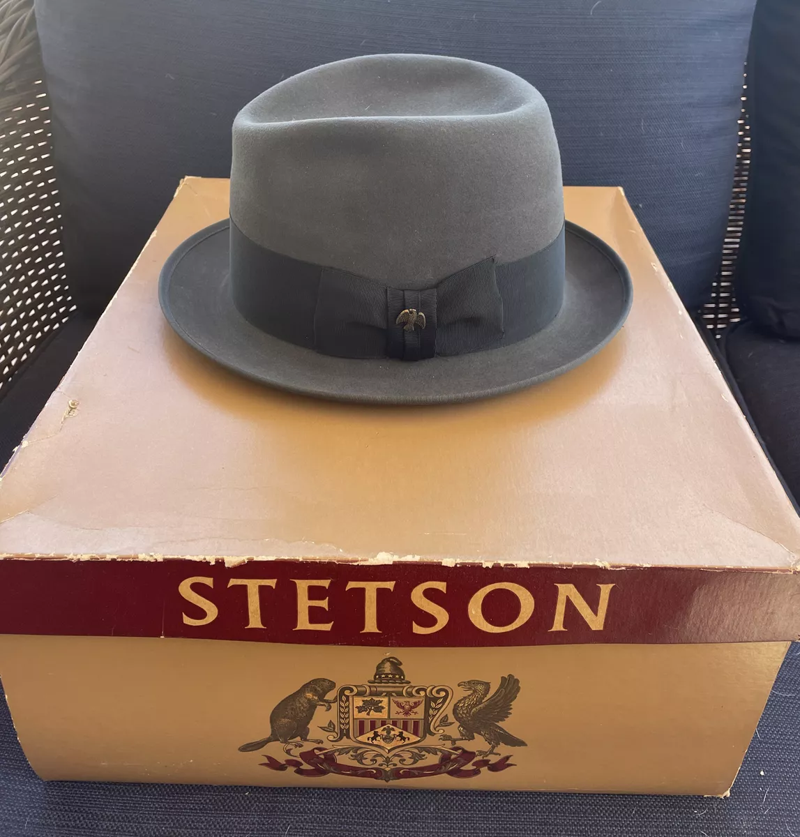 Vintage Stetson Royal De Luxe The Eagle Fedora Hat Mens Size 6 7/8 Gray w/Box
