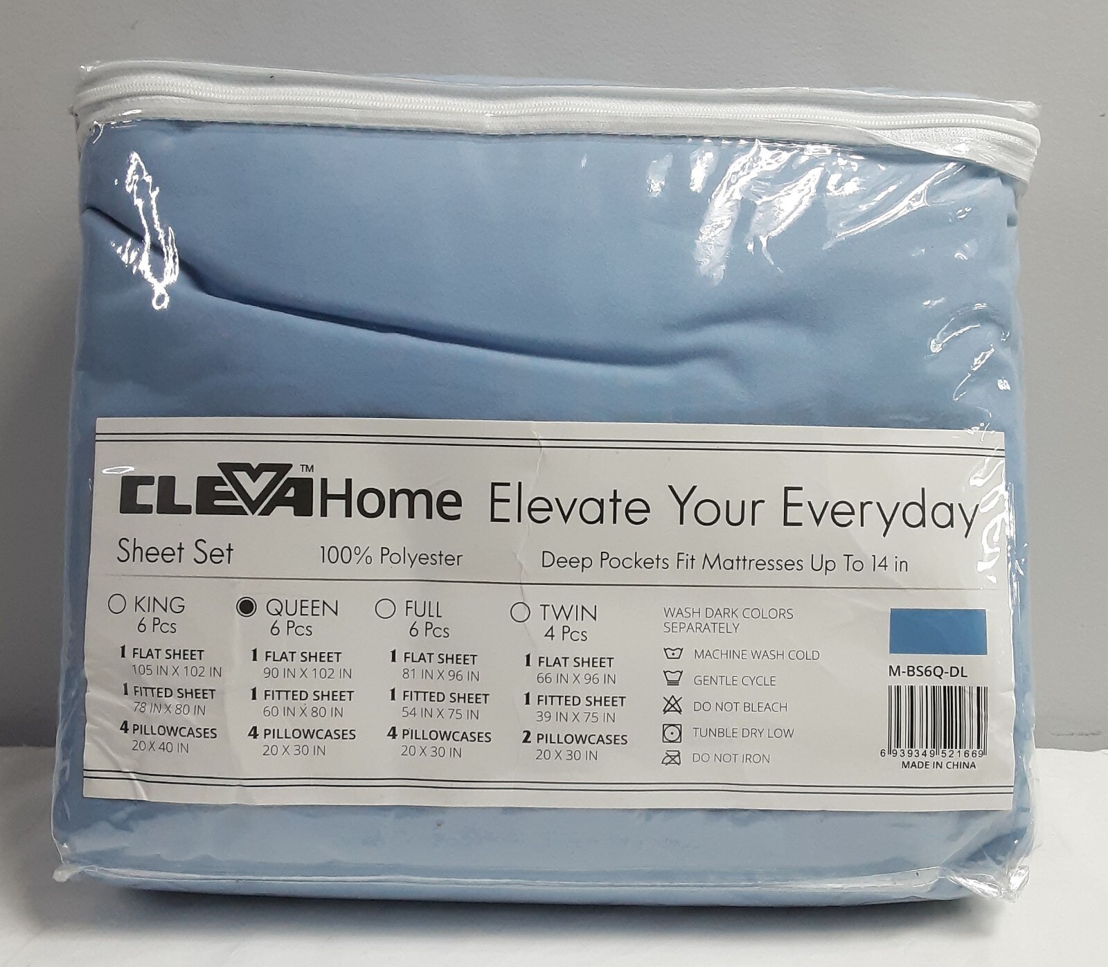 New, 6pc Chambray Blue Queen CLEVAHOME Soft Deep Pocket Bed Sheets w/Pillow Case