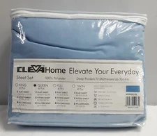 New, 6pc Chambray Blue Queen CLEVAHOME Soft Deep Pocket Bed Sheets w/Pillow Case