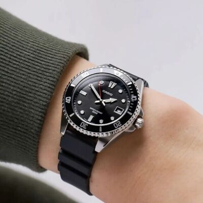 Casio MDV-10-1A1 Small Petite Size 38mm Black Analog Rotating Bezel Men's  Watch UK