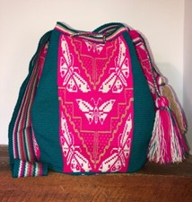Authentic 100% Wayuu Mochila Colombian Bag Xl Single Thread Colorblock Butterfly