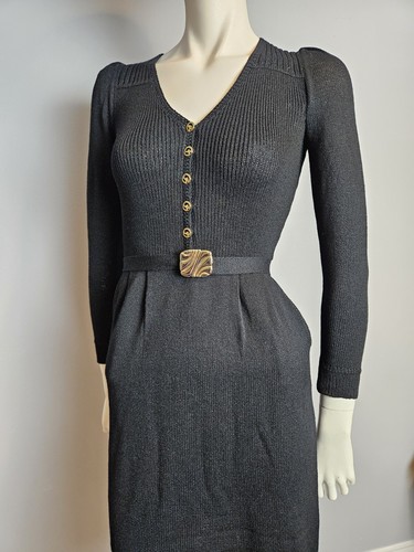 Abito vintage St John Saks Fifth Avenue nero Santana maglia con cintura e tasche - Foto 2 di 14