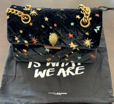 Kurt Geiger London Handbag Purse Big 10"x7" Black velvet theme stars Convertible