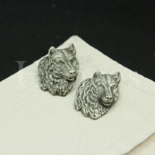 Custom Made Cufflinks DIY Wolf Head Pewter Vintage Holiday Gift for him Silver - Picture 3 of 4