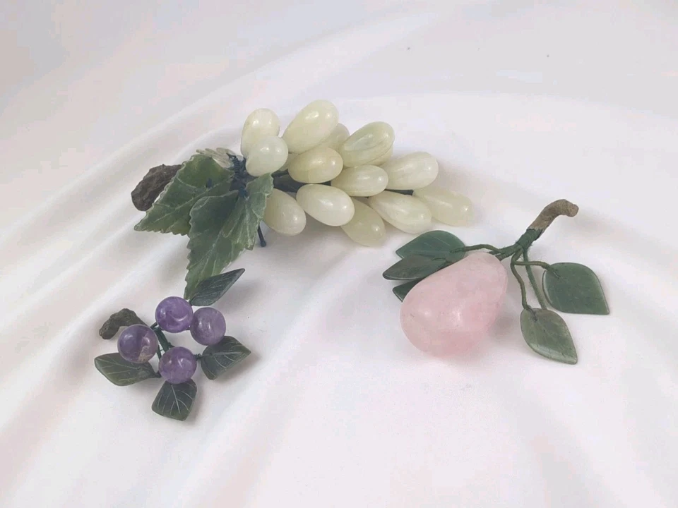 Antique Stone Fruit  Handcarved Japanese Rose Quartz Jade Amethyst  - Image 2 of 4
