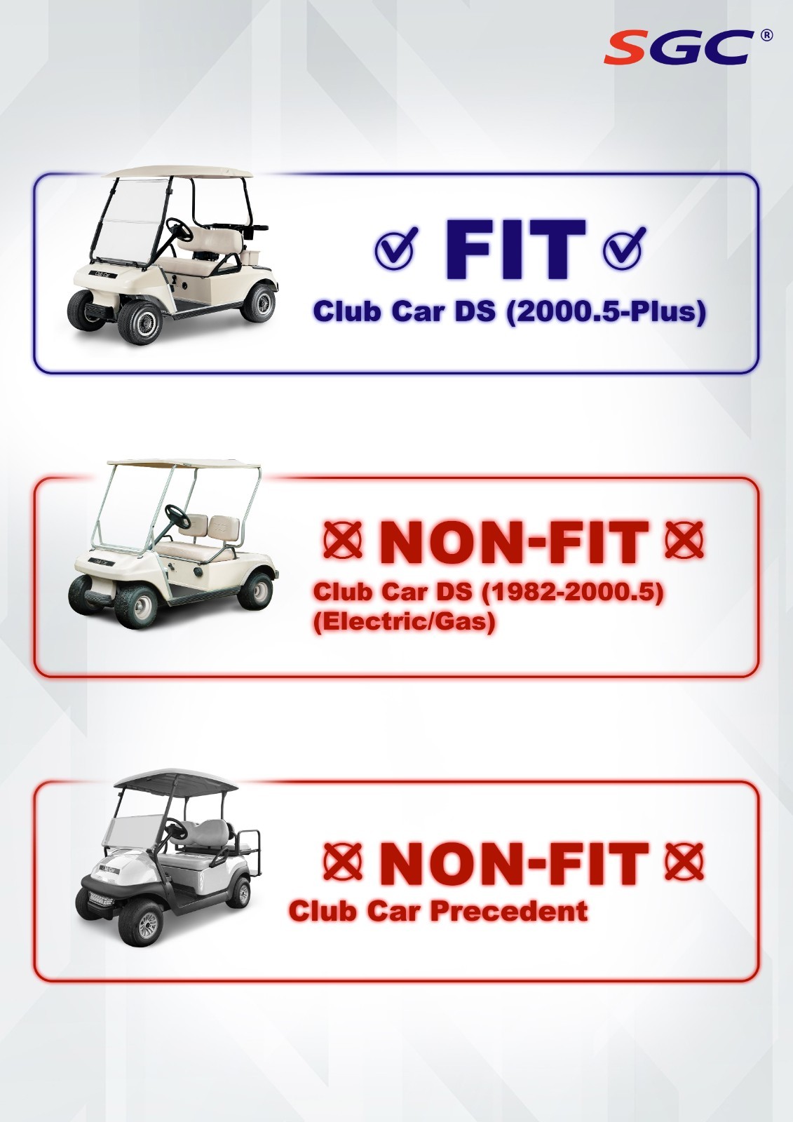 Club Car DS 2000.5+ Golf Cart Rear Roof Struts / Supports (Set of 2)