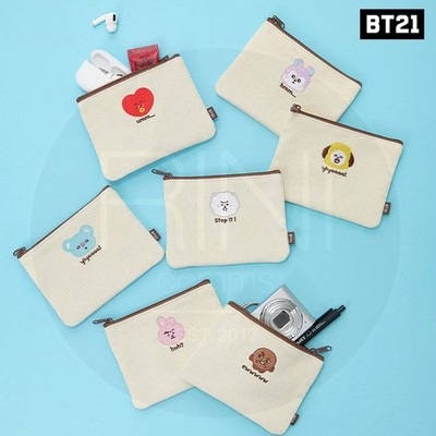 BTS BT21 Official Goods FLAT SQUARE POUCH TODAY'S FACE + Tracking Number