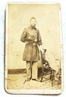 ANTIQUE CDV PHOTOGRAPH / CIVIL WAR SOLDIER / UNIFORM & HAT / CINCINNATI OHIO