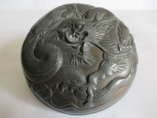 JAPAN ANTIKE KUPFER ZINN DECKELDOSE DRACHE ASIATIKA um 1900 TAISHO PERIOD
