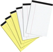 6-Pack Small Legal Pads 5x8, Yellow & White, Narrow Ruled, 30 Sheets for Study,