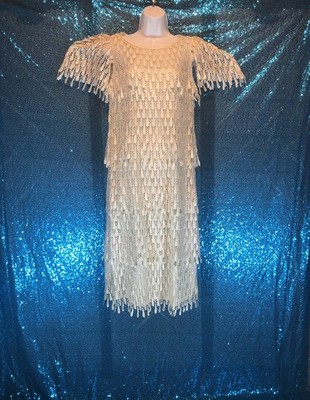 1980 s Vintage Samax Ivory Layered Dress Great Gatsby Flapper Crochet Lined~S