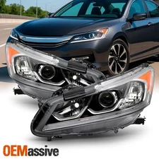 For 2016-2017 Honda Accord LX Sedan Halogen Projector Chrome Headlights Pair L+R