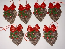 Seven Resin Pine Cones & Berries Ornaments
