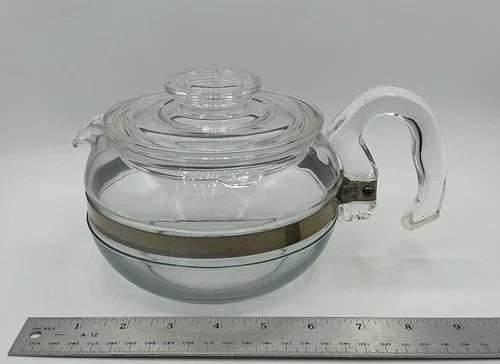 Vintage PYREX Flame Ware 8446B Glass 6 Cup Stove Top Coffee/Tea Pot Kettle & Lid
